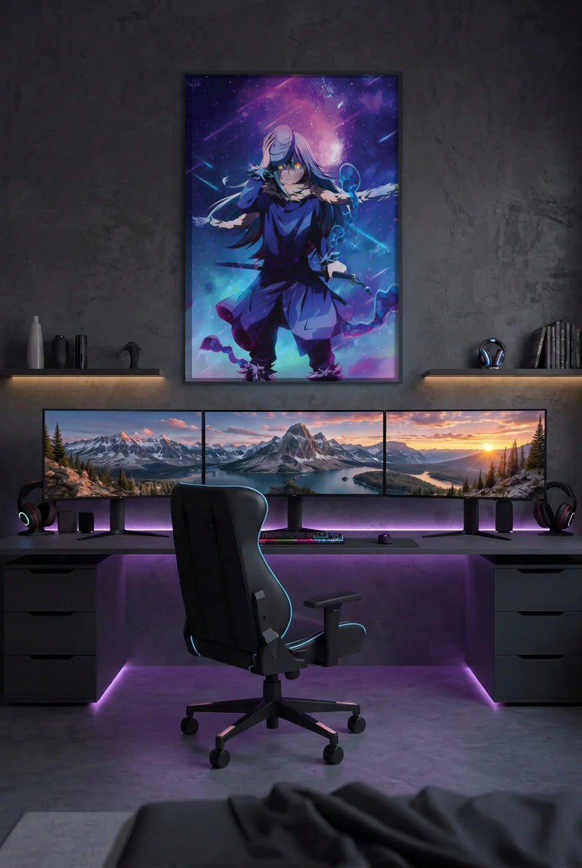Anime Art acrylic wall art above a gaming desk