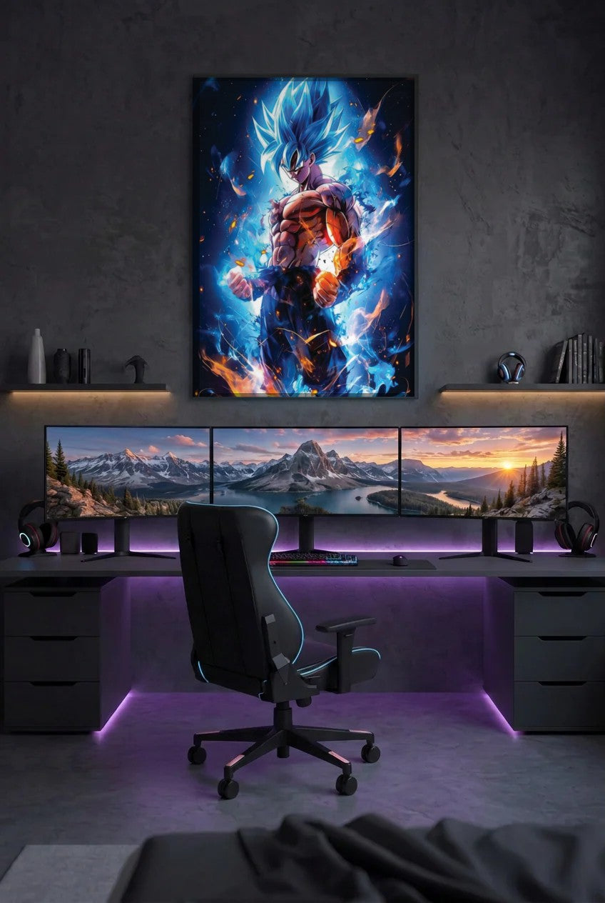 Anime Art acrylic wall art above a gaming desk