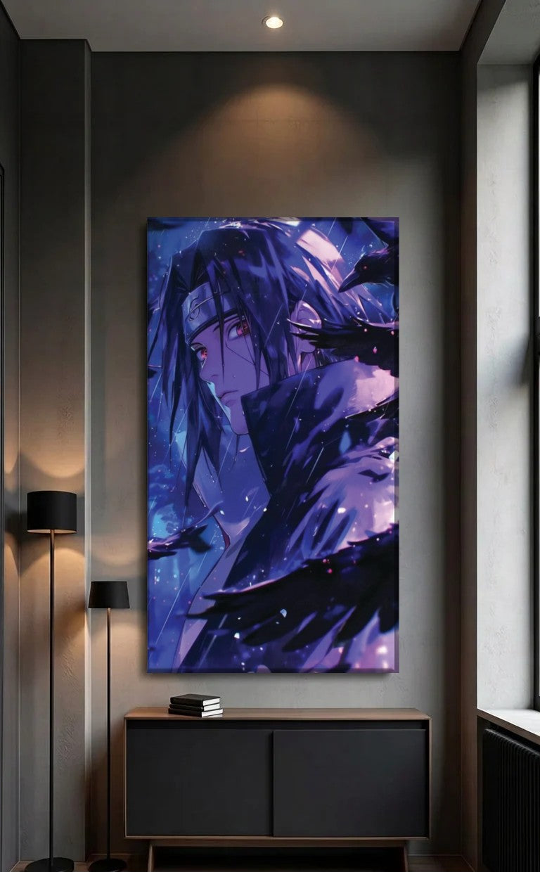 Anime Art acrylic wall art above a black console