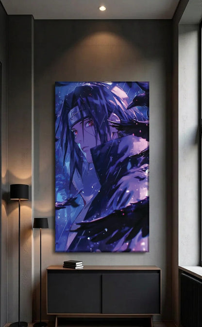 Anime Art acrylic wall art above a black console