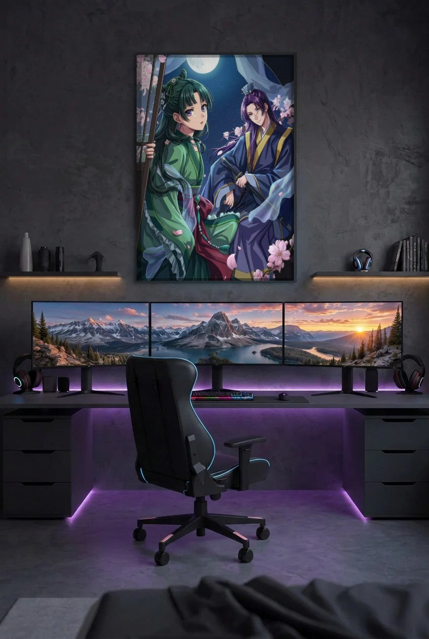 Anime Art acrylic wall art above a gaming desk