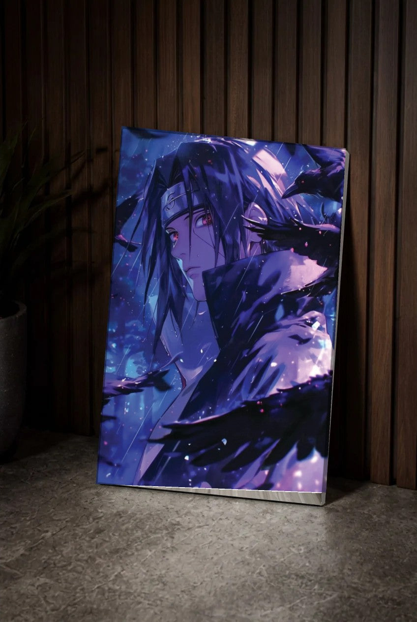 Anime Art acrylic wall art leaning on a wood slat wall