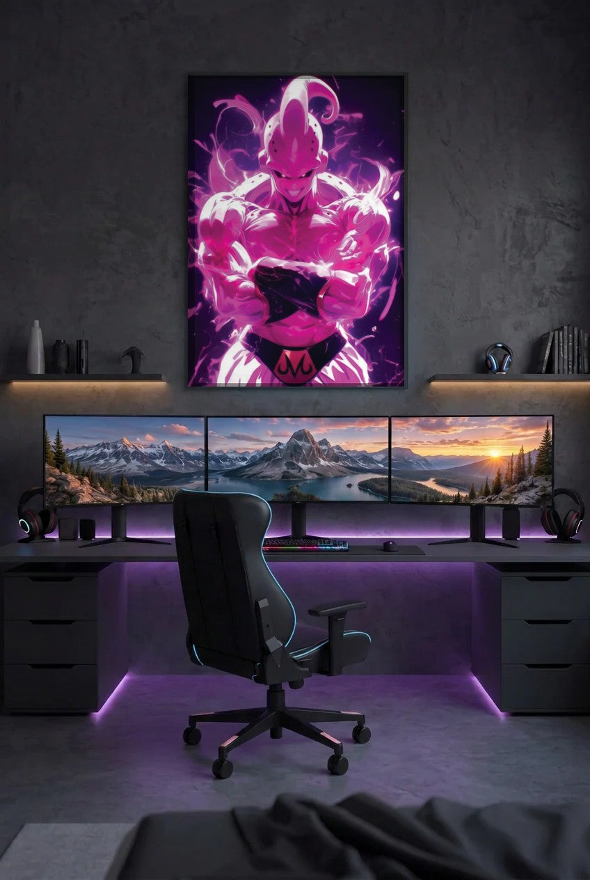 Anime Art acrylic wall art above a gaming desk