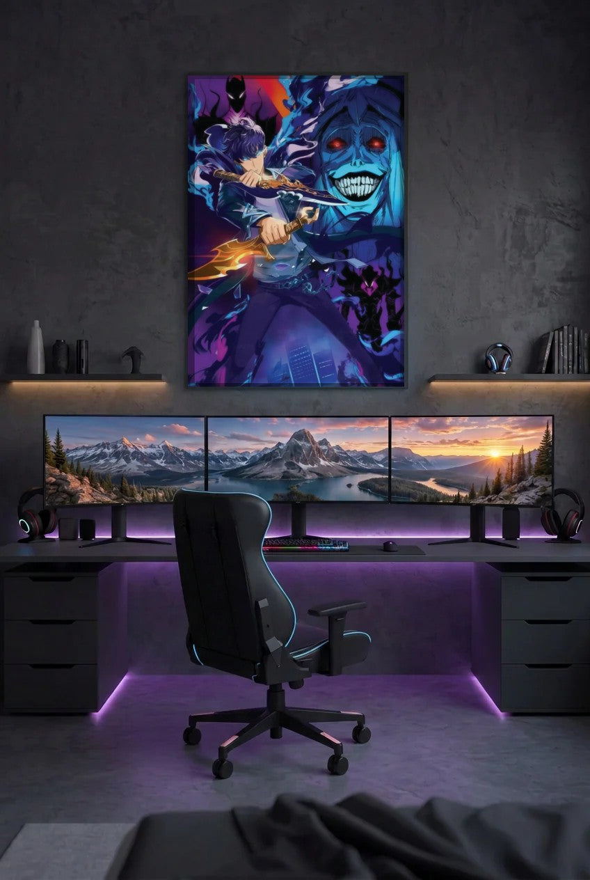 Anime Art acrylic wall art above a gaming desk