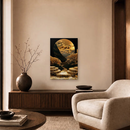 Nature Art glossy acrylic art above a wooden console