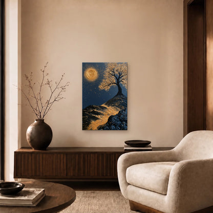 Nature Art glossy acrylic art above a wooden console