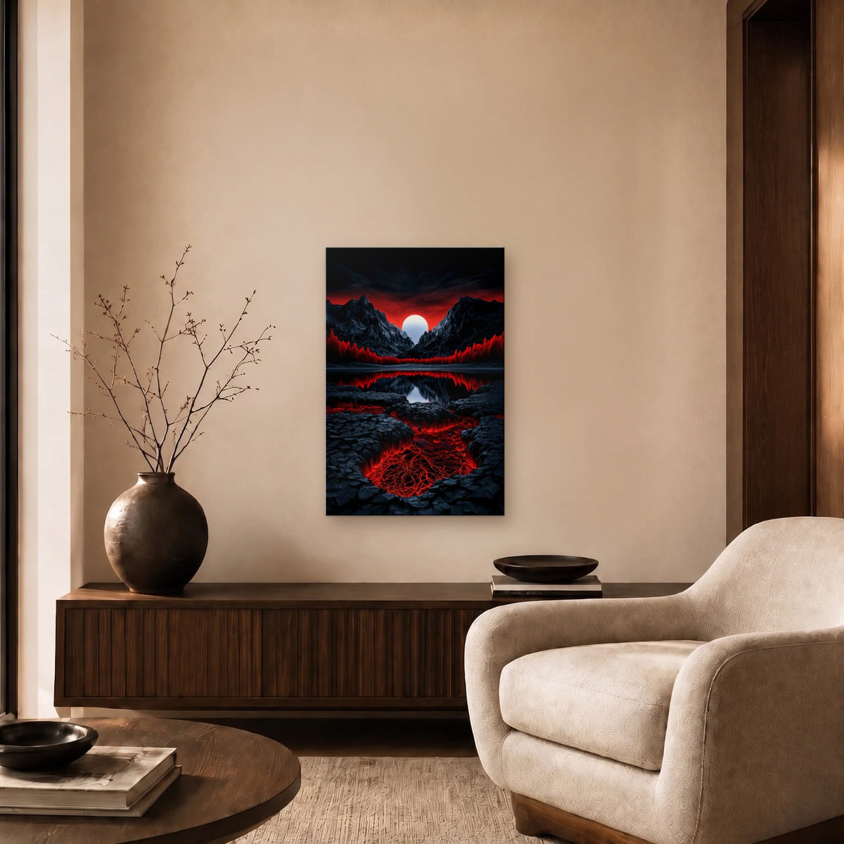 Nature Art glossy acrylic art above a wooden console