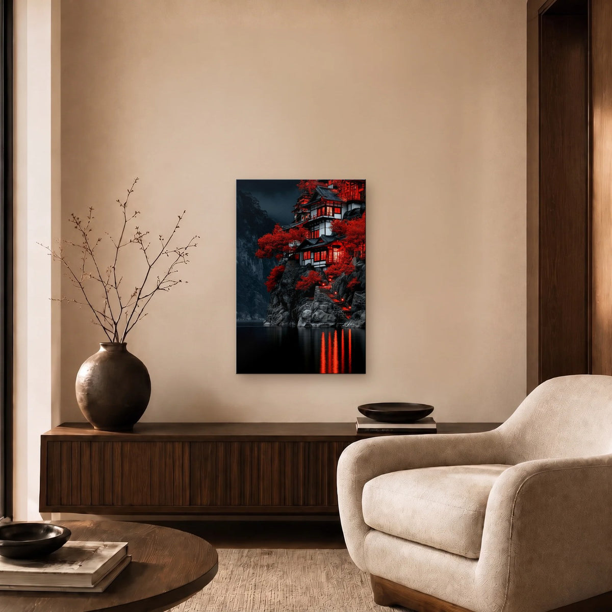 Nature Art glossy acrylic art above a wooden console