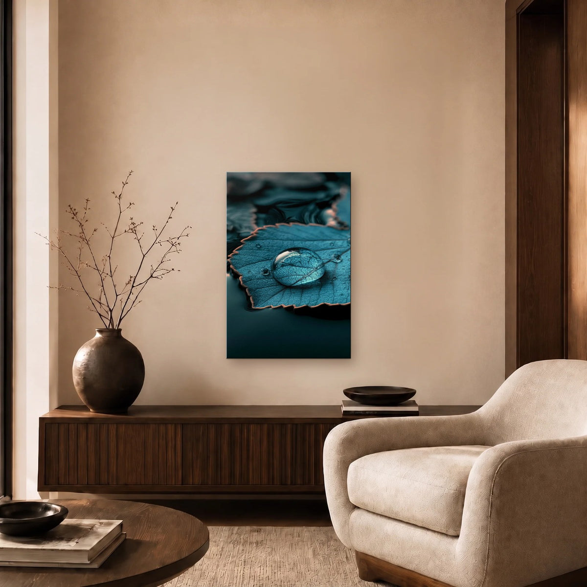 Nature Art glossy acrylic art above a wooden console