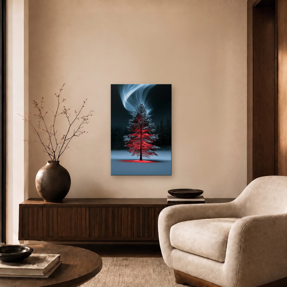 Nature Art glossy acrylic art above a wooden console