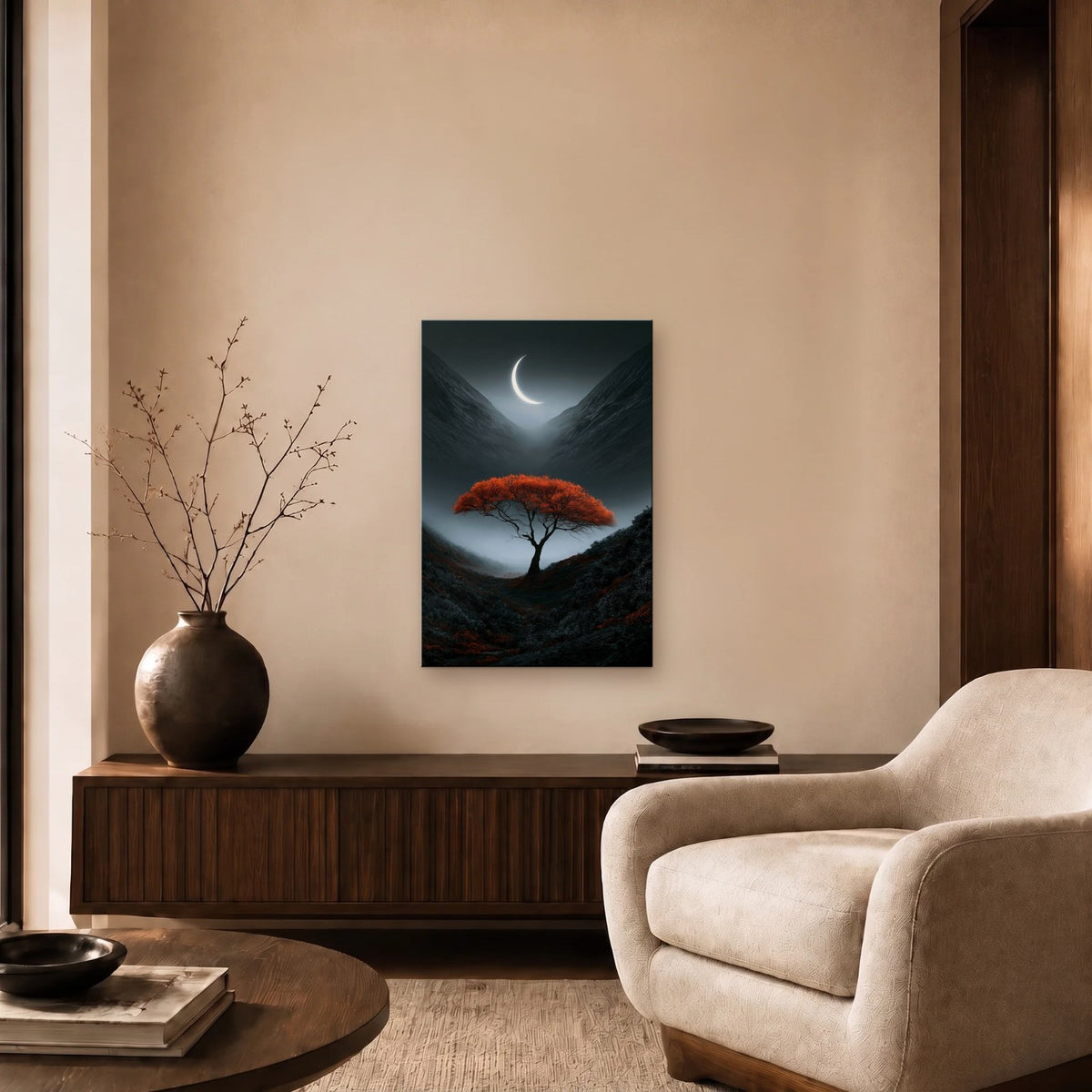 Nature Art glossy acrylic art above a wooden console