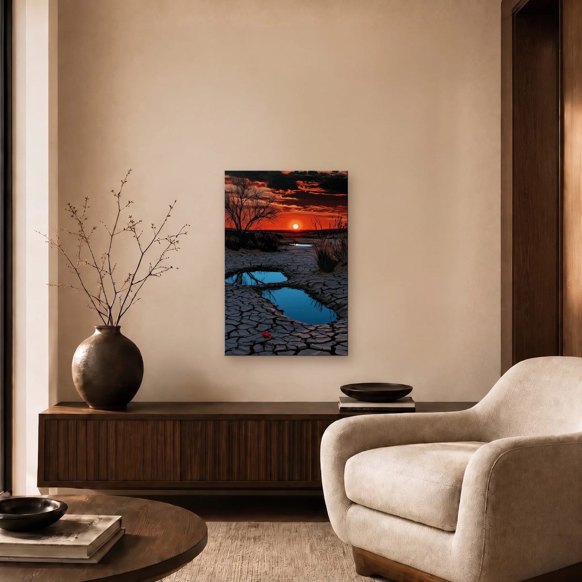 Nature Art glossy acrylic art above a wooden console