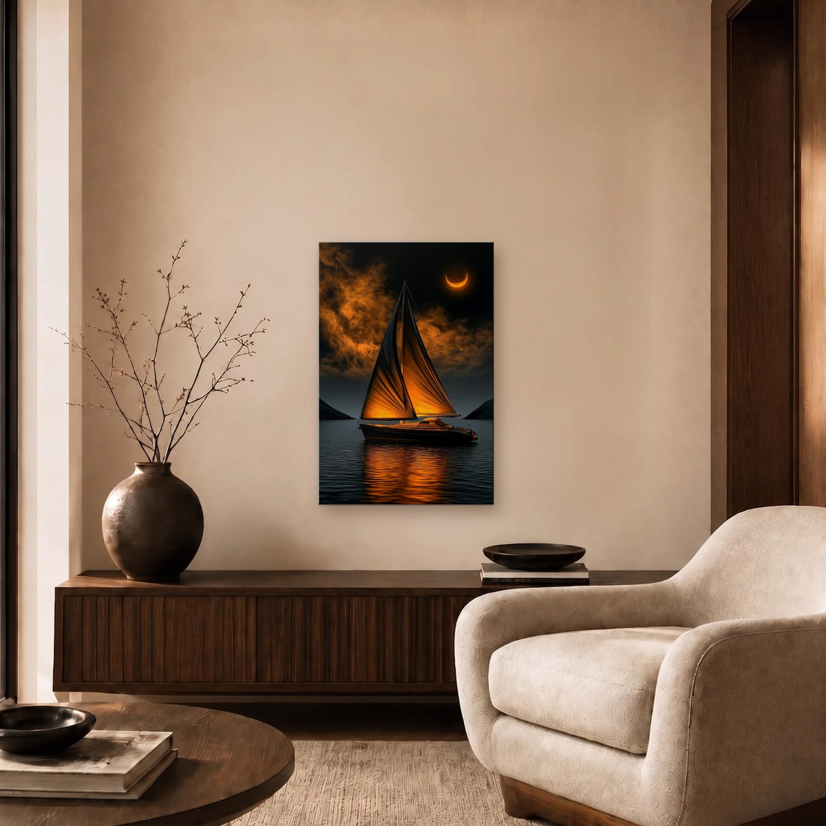 Nature Art glossy acrylic art above a wooden console