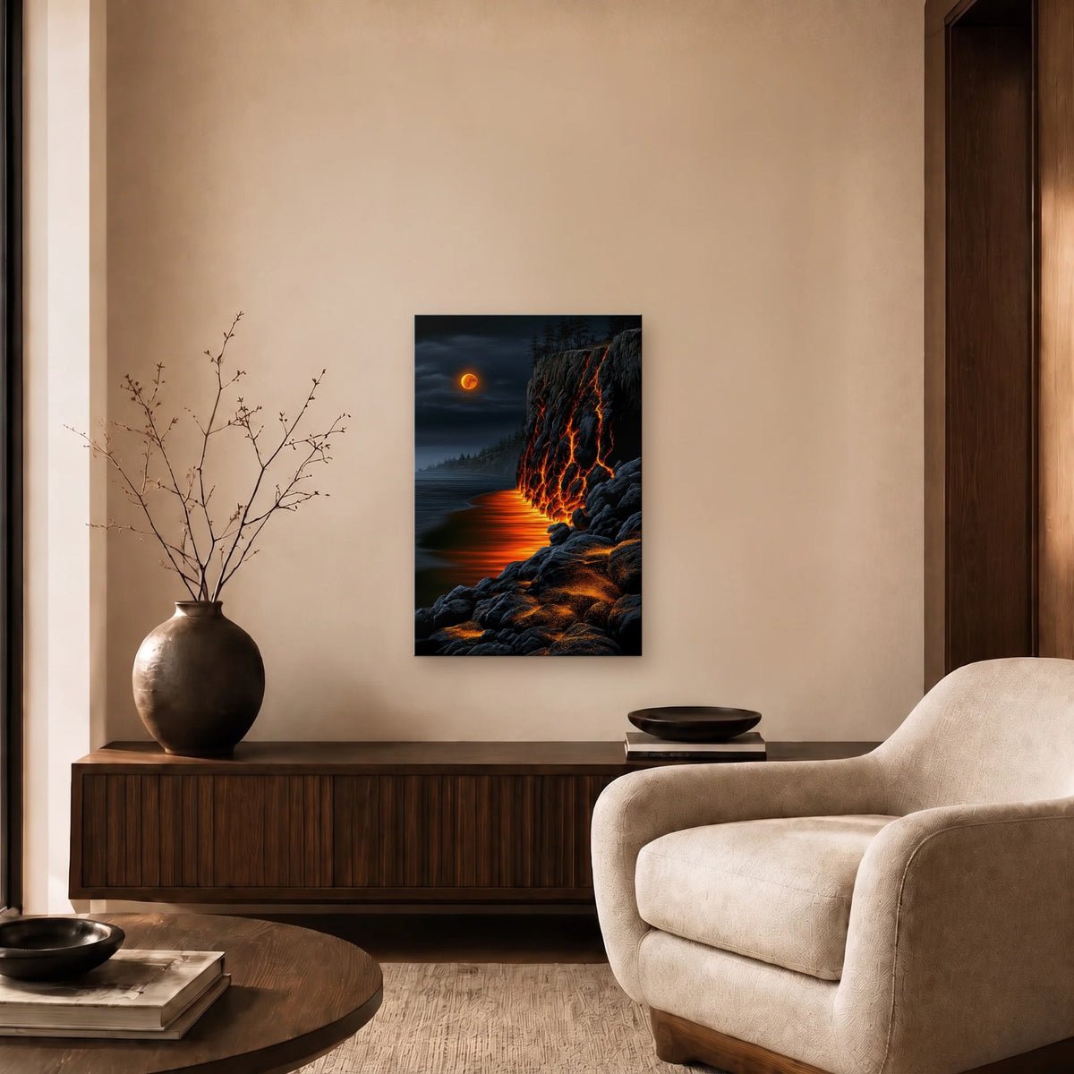 Nature Art glossy acrylic art above a wooden console