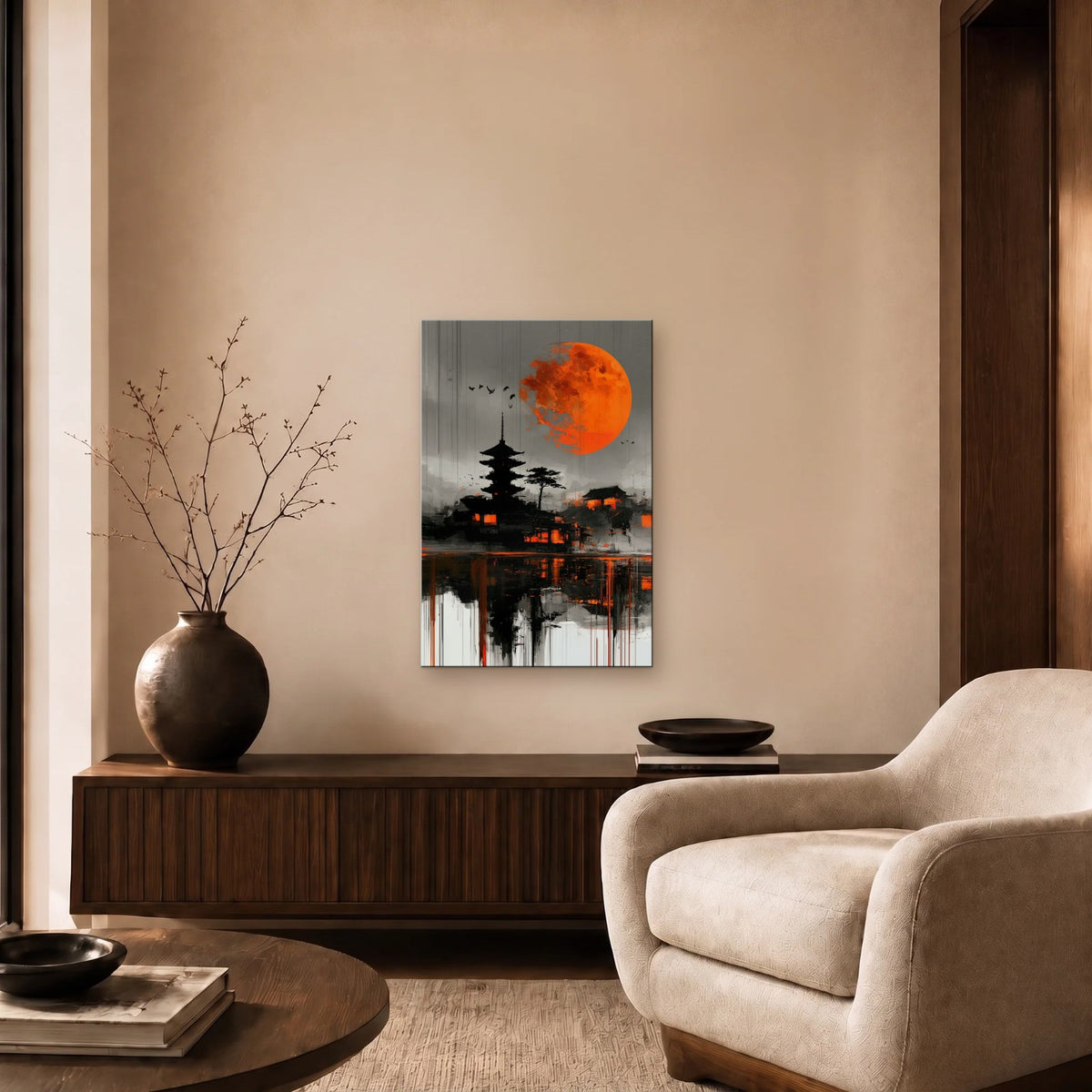 Nature Art glossy acrylic art above a wooden console