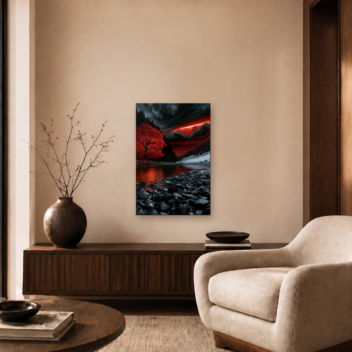Nature Art glossy acrylic art above a wooden console