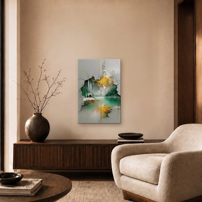 Nature Art glossy acrylic art above a wooden console