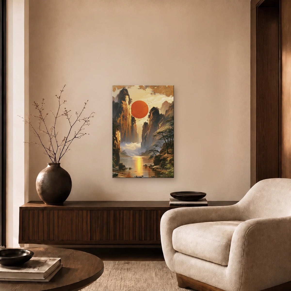 Nature Art glossy acrylic art above a wooden console