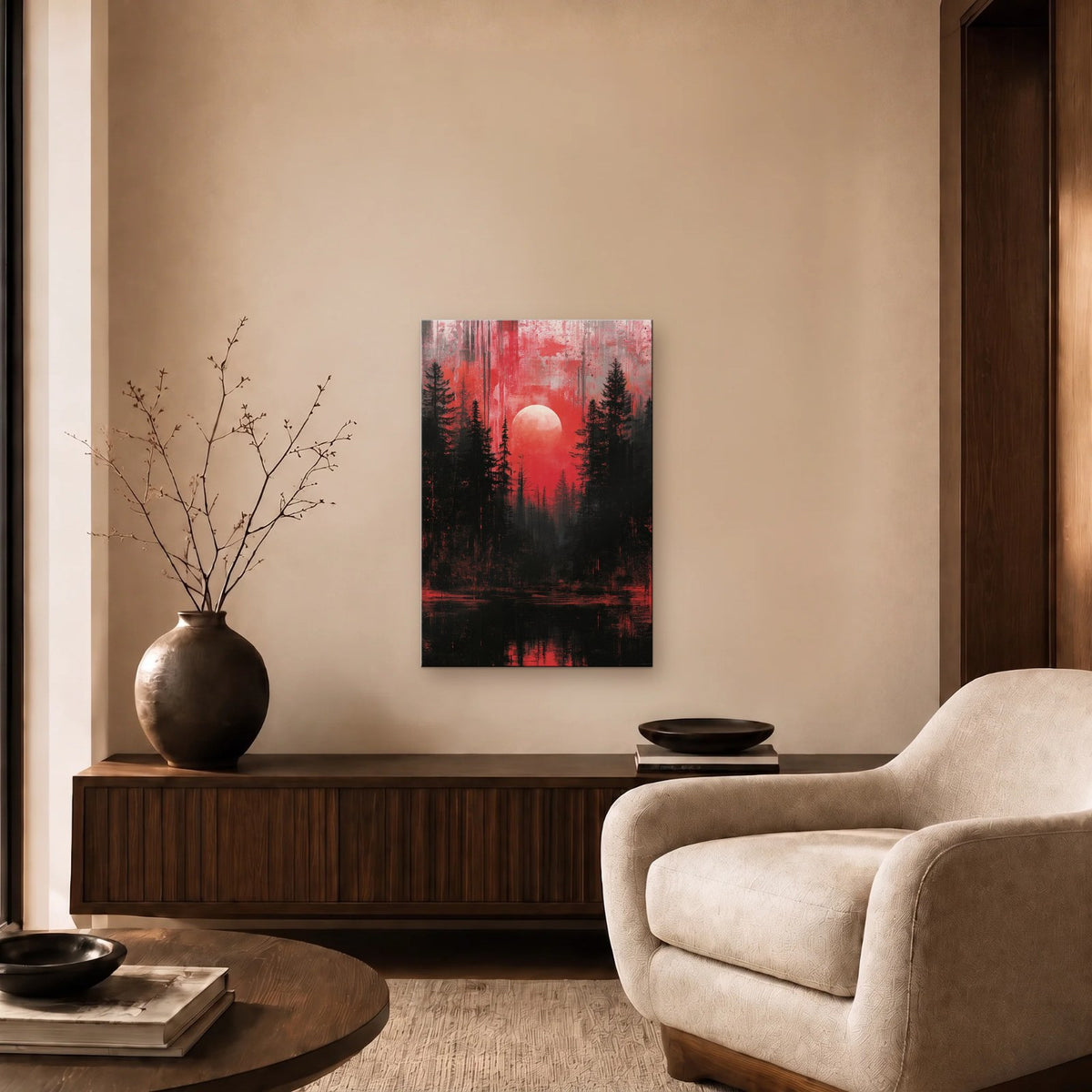 Nature Art glossy acrylic art above a wooden console