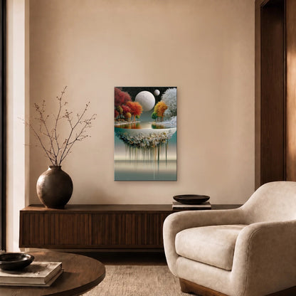 Nature Art glossy acrylic art above a wooden console