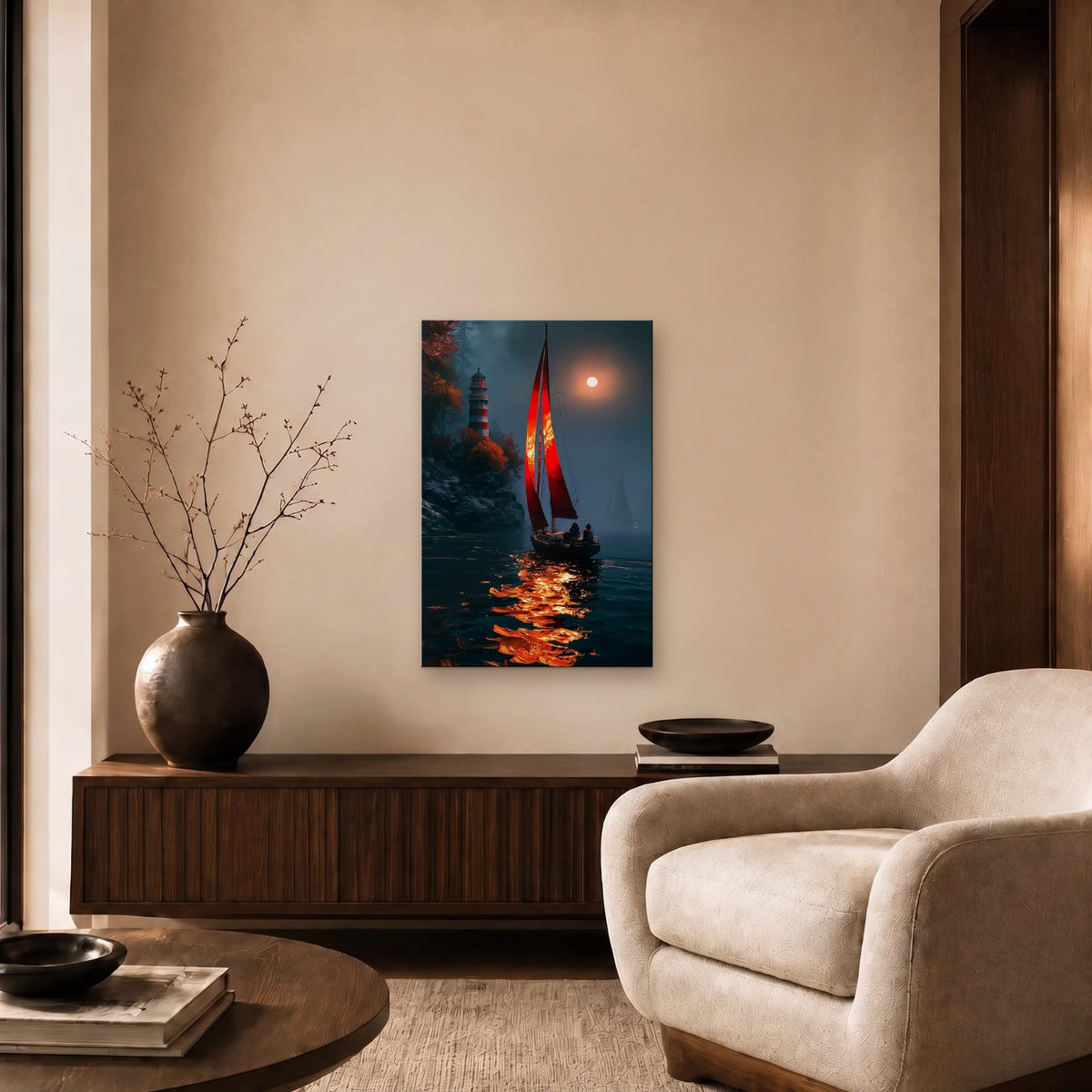 Nature Art glossy acrylic art above a wooden console
