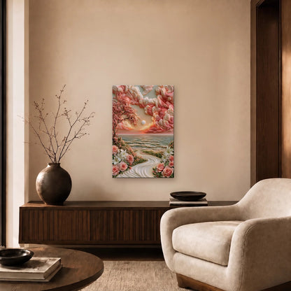 Nature Art glossy acrylic art above a wooden console