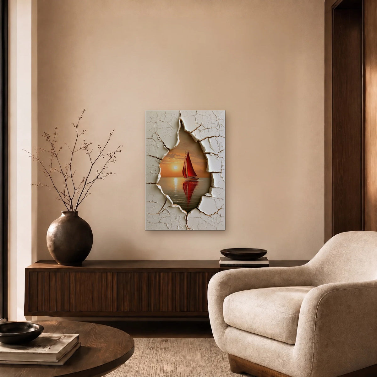 Nature Art glossy acrylic art above a wooden console