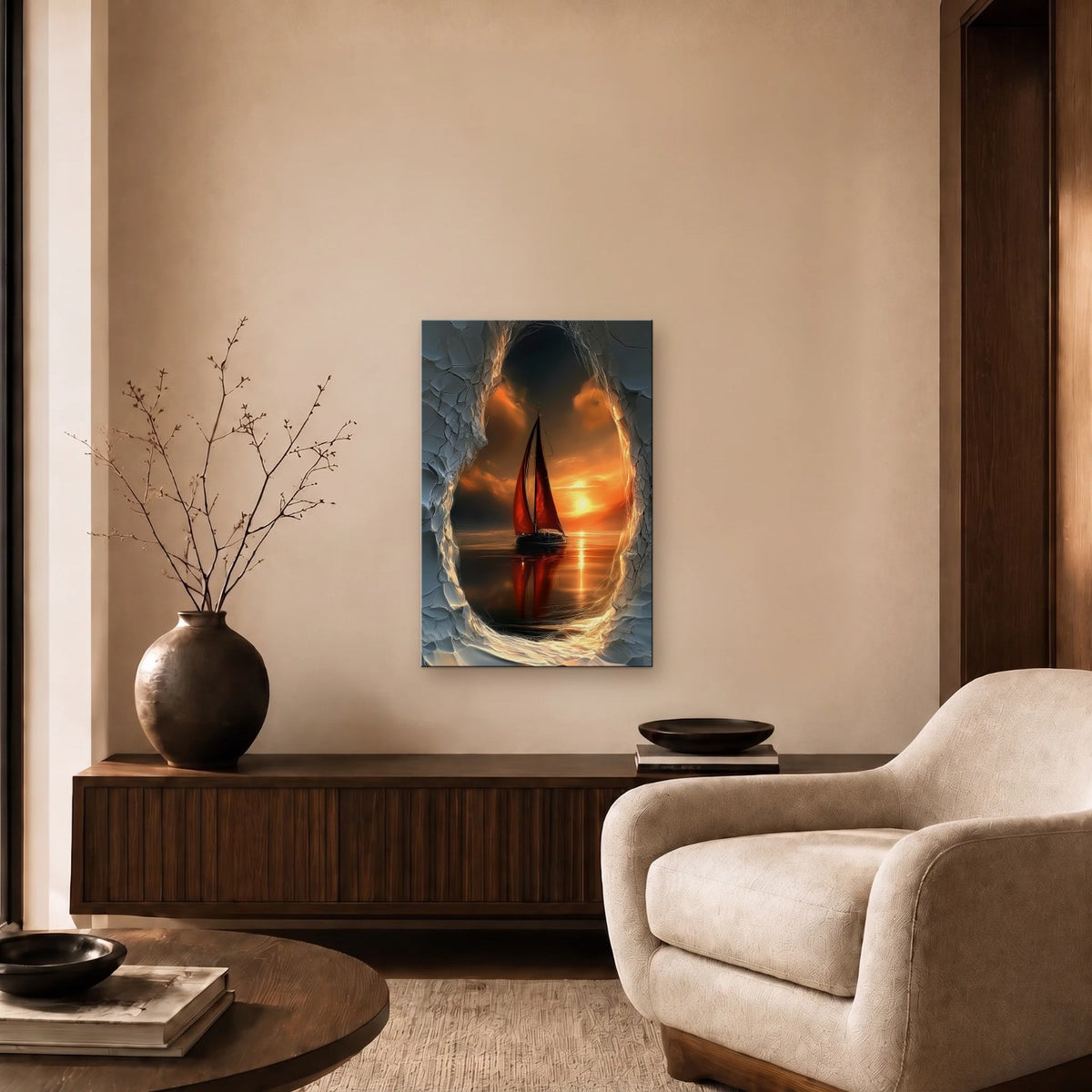 Nature Art glossy acrylic art above a wooden console