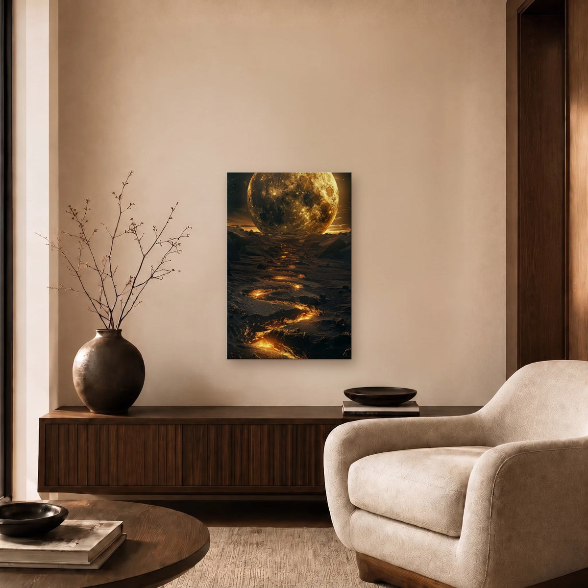 Nature Art glossy acrylic art above a wooden console