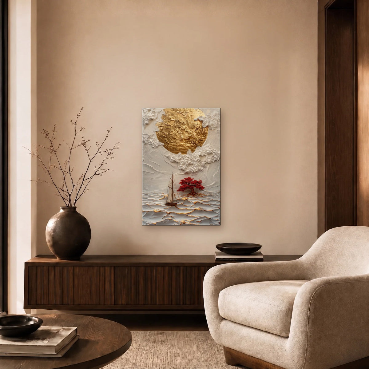 Nature Art glossy acrylic art above a wooden console