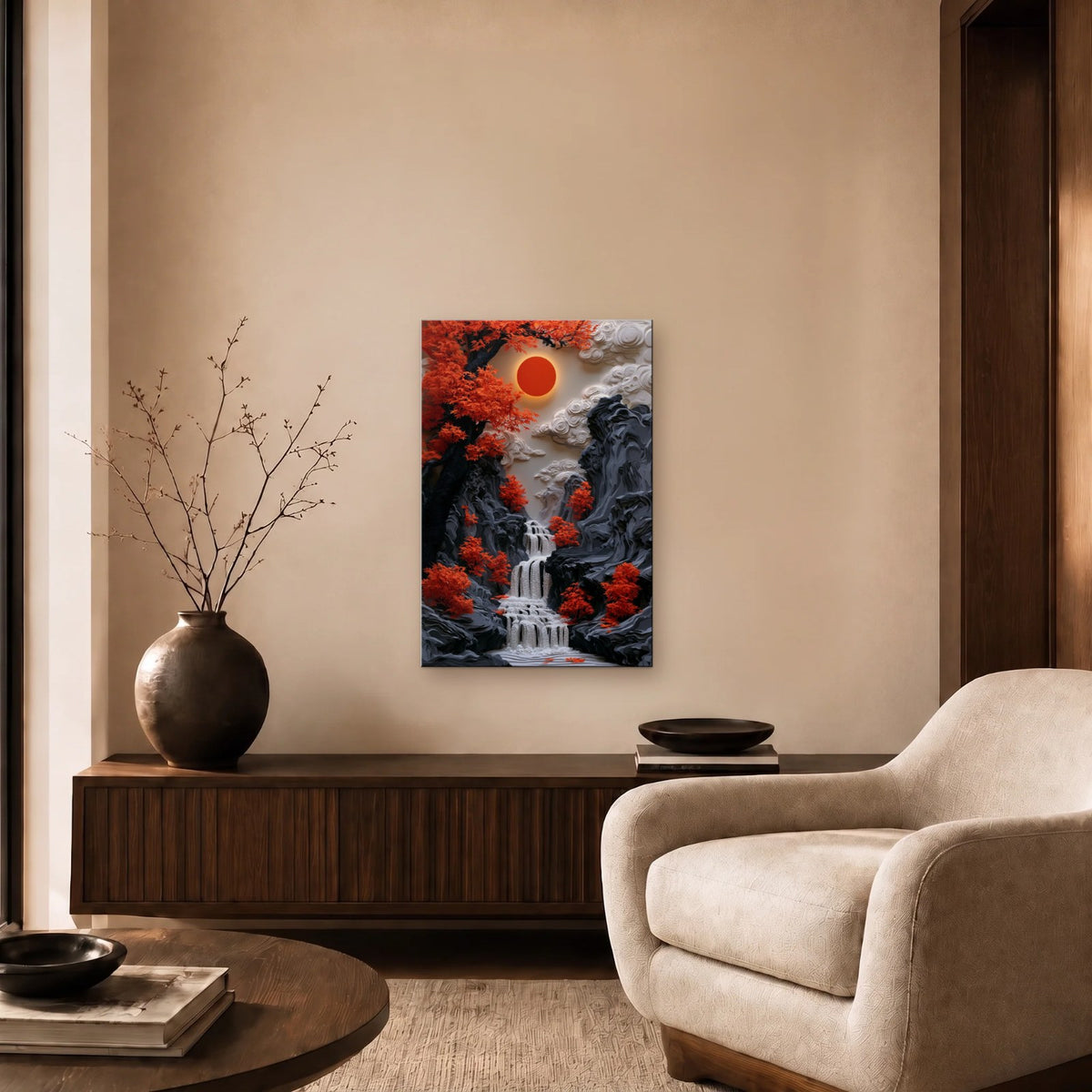 Nature Art glossy acrylic art above a wooden console