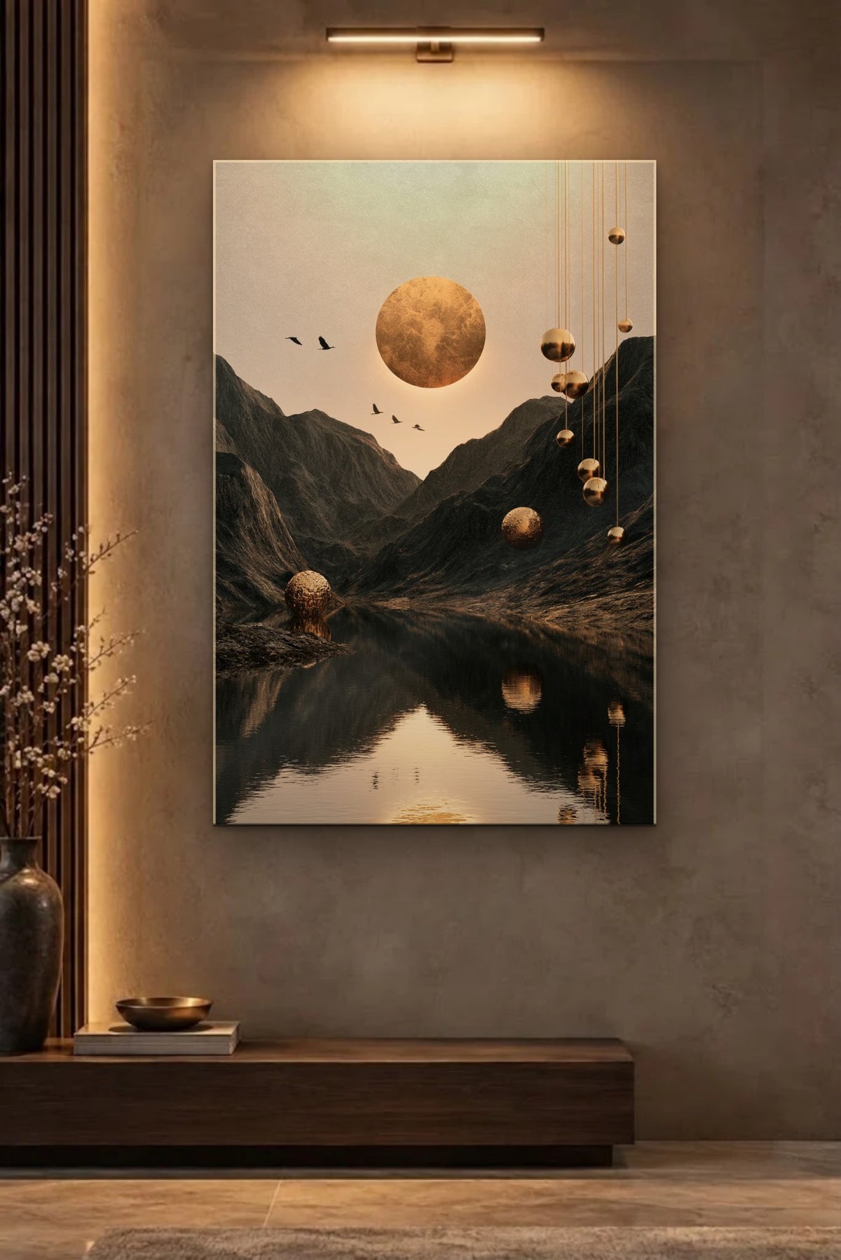 Nature Art glossy acrylic wall art on a wall
