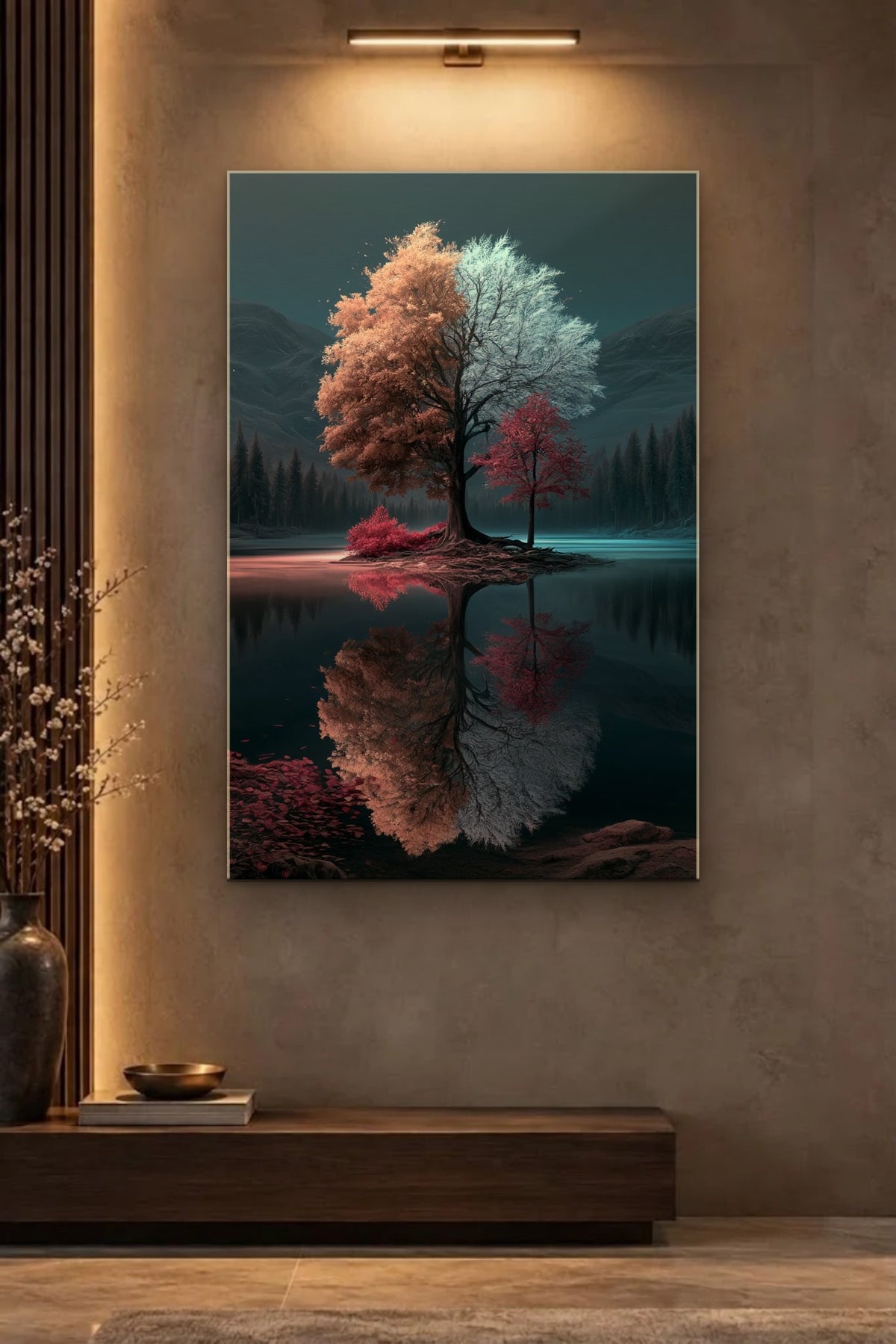 Nature Art glossy acrylic wall art on a wall