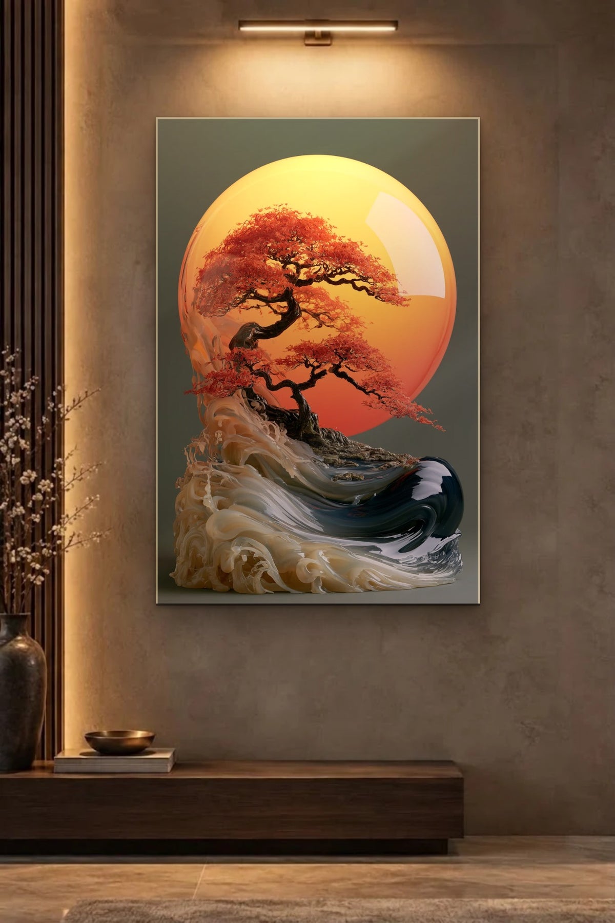 Nature Art glossy acrylic wall art on a wall