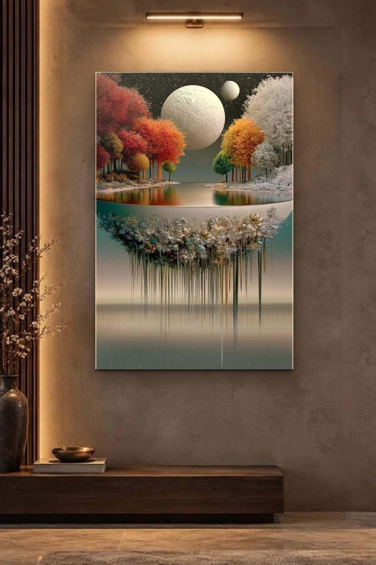 Nature Art glossy acrylic wall art on a wall