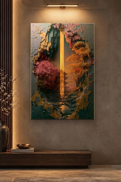 Nature Art glossy acrylic wall art on a wall