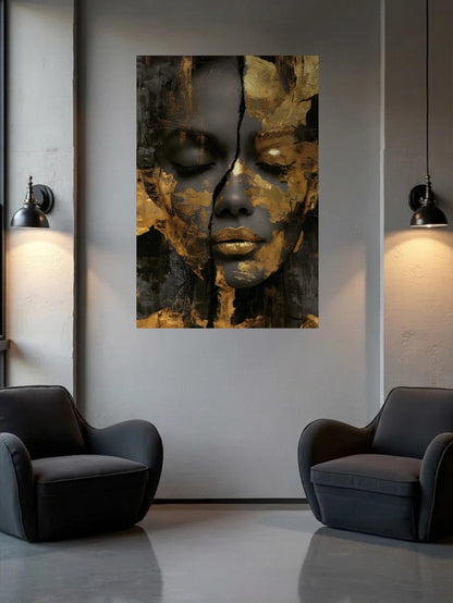 Acrylic wall art between two wall lamps