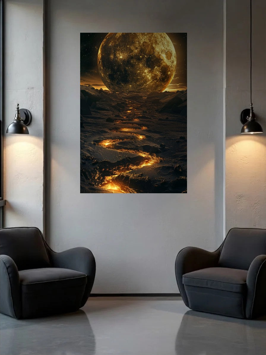Acrylic wall art between two wall lamps