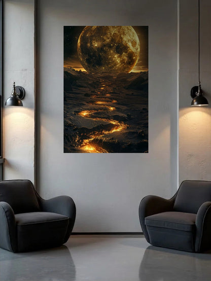 Acrylic wall art between two wall lamps