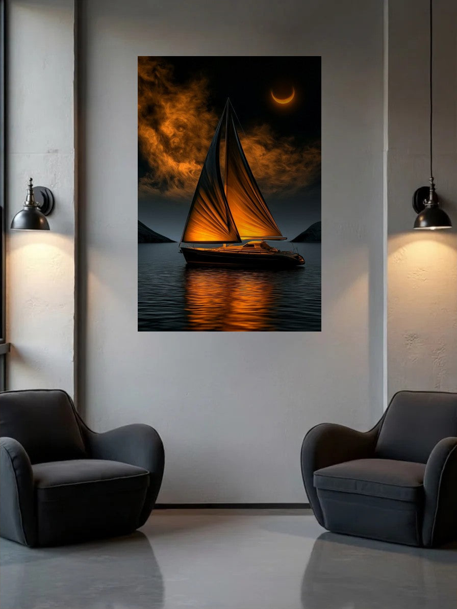Acrylic wall art between two wall lamps