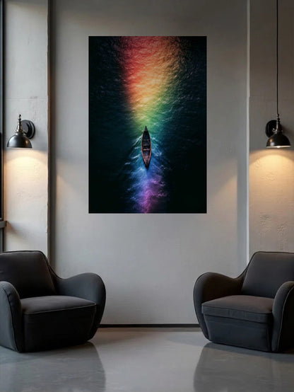Acrylic wall art between two wall lamps
