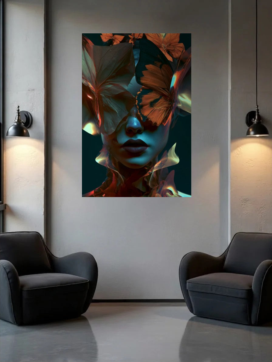 Acrylic wall art between two wall lamps