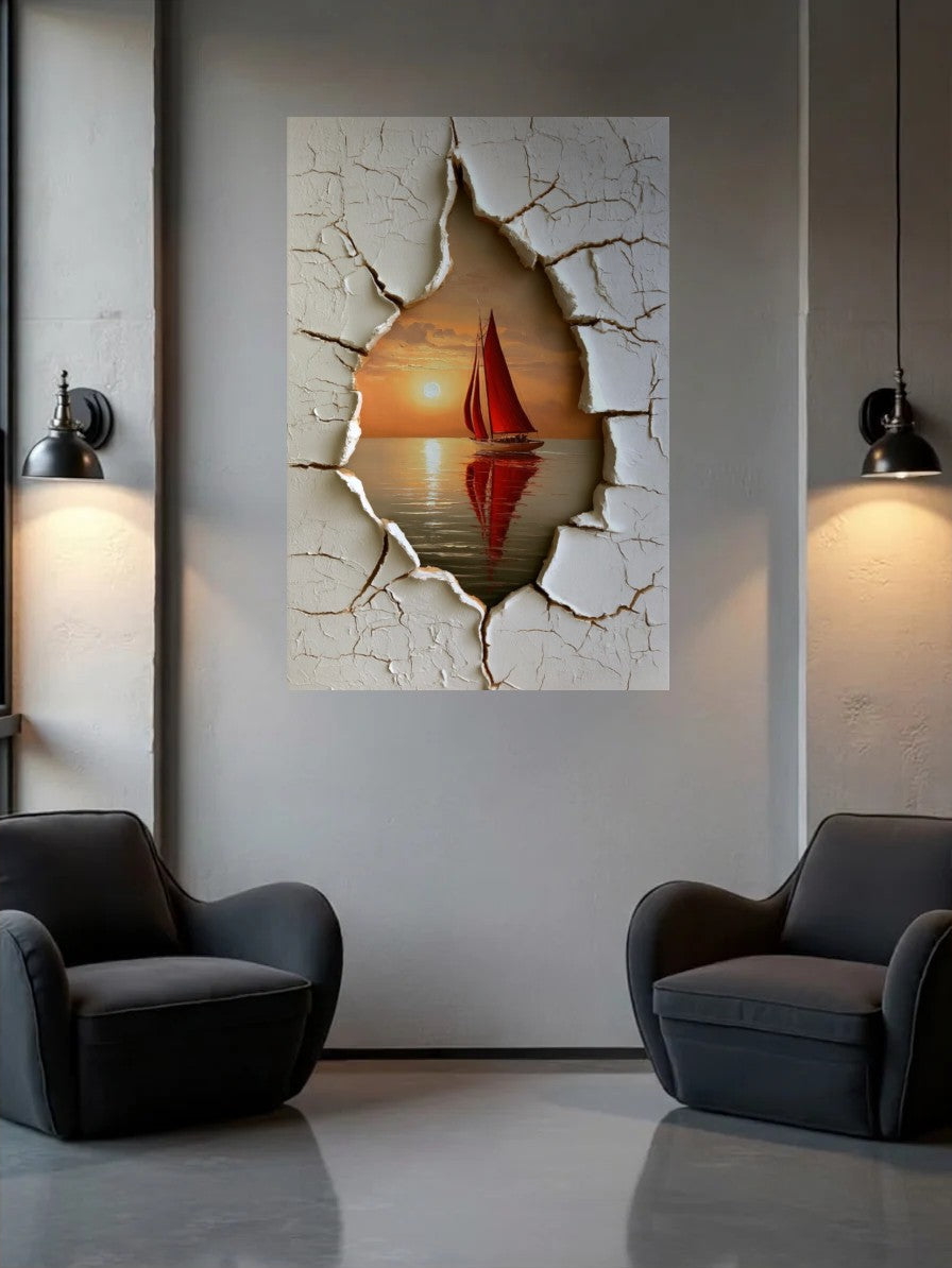 Acrylic wall art between two wall lamps