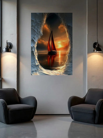 Acrylic wall art between two wall lamps