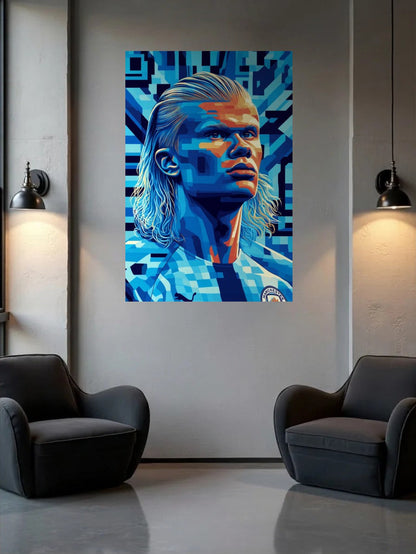 Acrylic wall art between two wall lamps