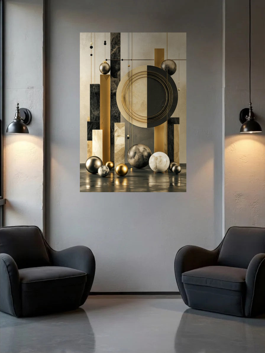 Acrylic wall art between two wall lamps