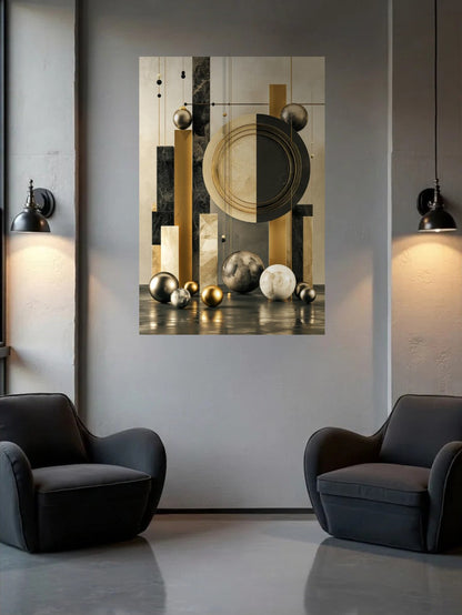 Acrylic wall art between two wall lamps