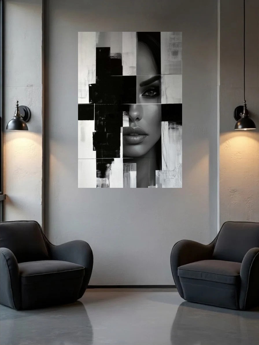 Acrylic wall art between two wall lamps