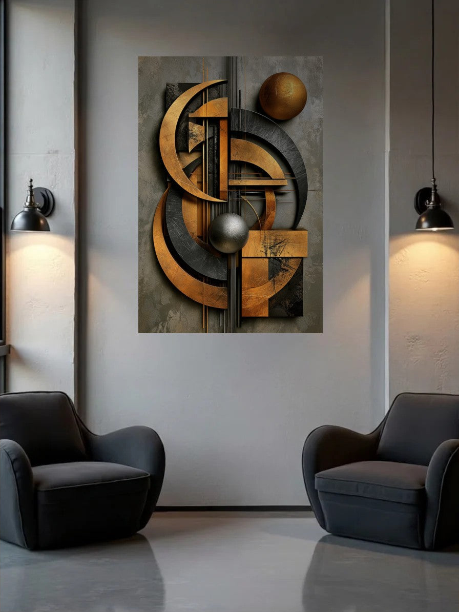 Acrylic wall art between two wall lamps