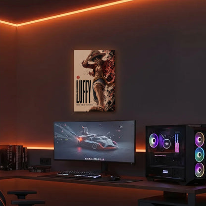 Anime Art acrylic wall art in an orange LED gaming room